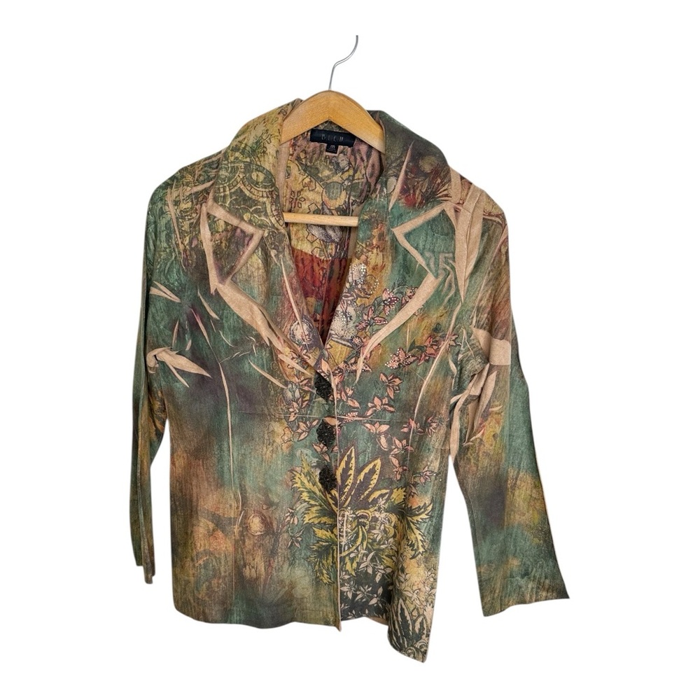 Faux Suede Lightweight Y2K Floral Jacket Sublimation Print Studded Forest Fairy